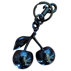 Black Glitter Cosmic Cherry Charm with Matte Black Hardware